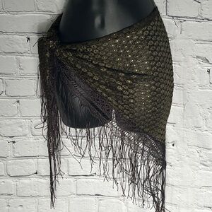 Black and Gold Afghan Fringe Shawl